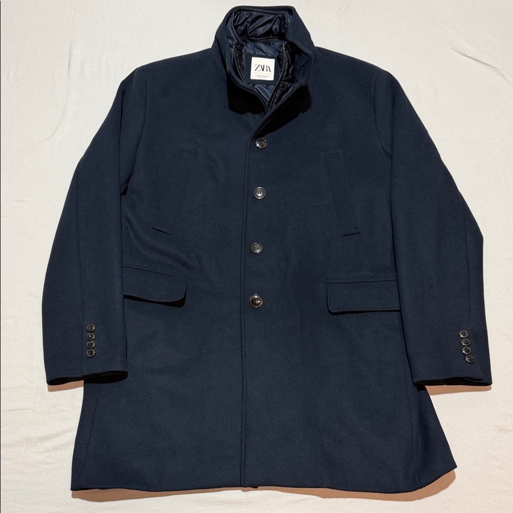 Zara Men’s Dark Navy Single-Breasted Pea Coat